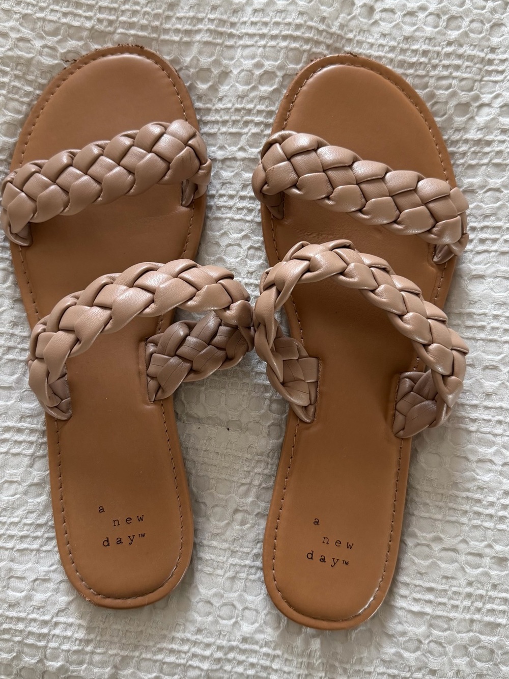 a new day Braided Double-Strap Slide Sandals in Taupe/Nude